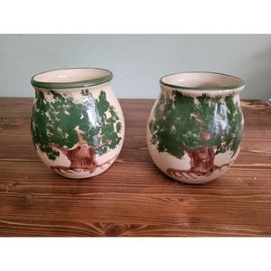 Alpine Pottery Roseville Ohio 1997 Tree crock numbered pair